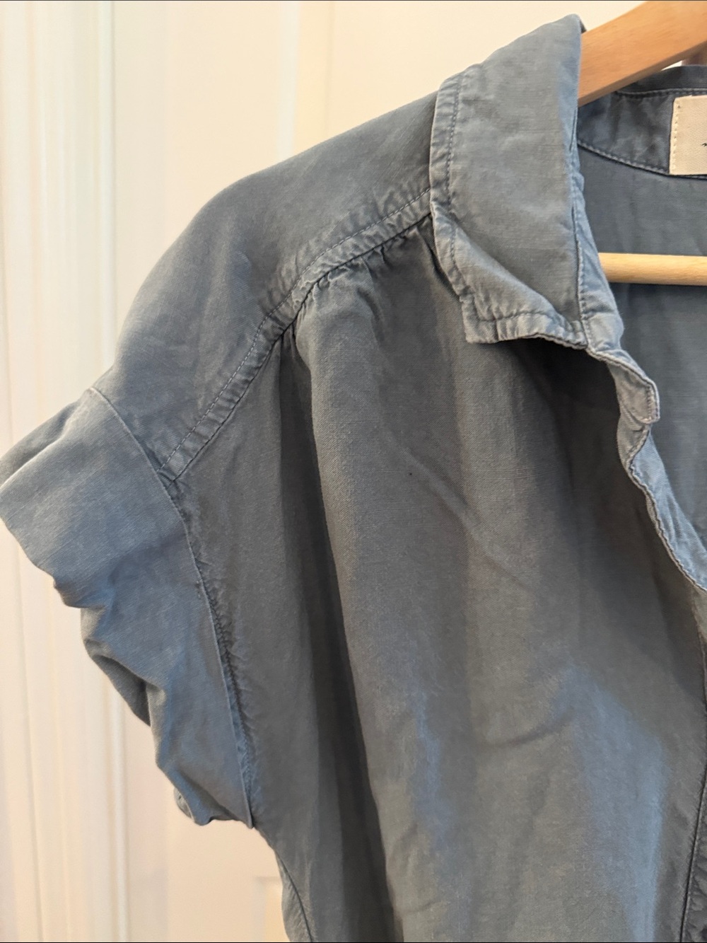 Anthropologie Washed Blue Button-Front Mini Shirt Dress - Picture 3 of 5